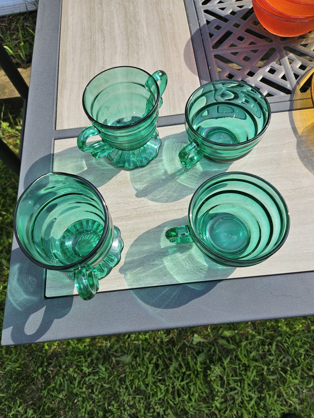 Green Depression Glass Tea Cups - Set of 4